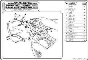 KAPPA K3250 STELAŻ KUFRA CENTRALNEGO (BEZ PŁYTY) - YAMAHA XJ 600 DIVERSION (91 - 99)