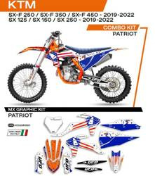 UFO KOMPLET NAKLEJEK (OKLEIN) KTM SX/SXF 125/150/250/350/450 '19-'22 PATRIOT KOLOR OEM (BIAŁY/NIEBIESKI)