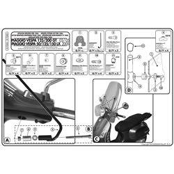 GIVI A104A MOCOWANIE SZYBY PIAGGIO Vespa LX 50-125-150 (05 > 14) / Vespa GTS 125-300 Super (08 > 22)