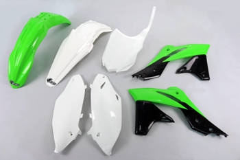 UFO KOMPLET PLASTIKÓW KAWASAKI KXF 250 '14-'15 KOLORY OEM (ZIELONY/BIAŁY/CZARNY)