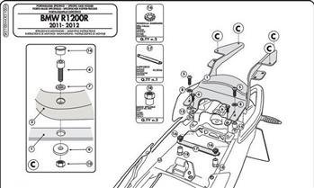 GIVI SR5100M STELAŻ KUFRA CENTRALNEGO Z PŁYTĄ MONOLOCK - BMW R 1200 R (11 > 14)